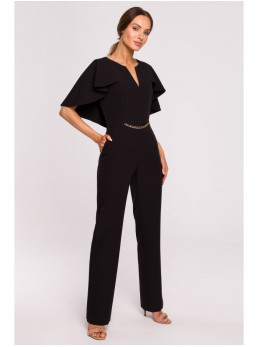 M670 Kombinezonas su apsiausto efektu - juoda