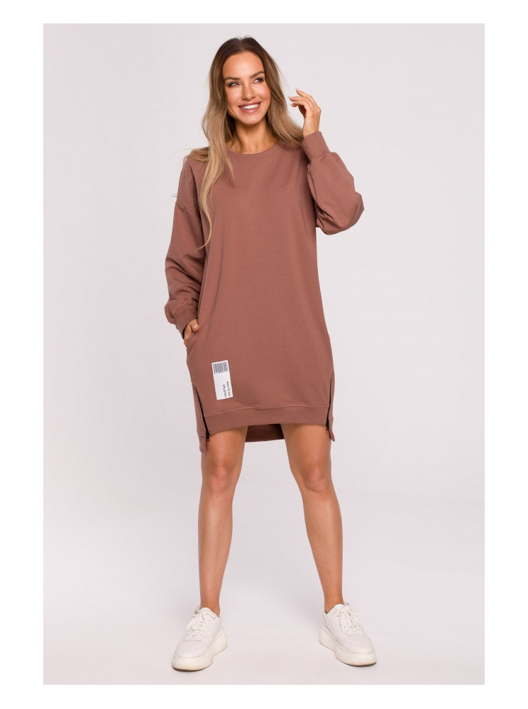 M676 Megztinis-tunika su užtrauktukais - šokolado