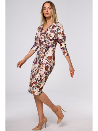 M524 Printed knit dress with wrap top and a tie belt - model 2
