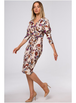 M524 Printed knit dress with wrap top and a tie belt - model 2