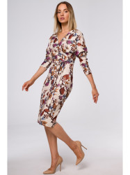 M524 Printed knit dress with wrap top and a tie belt - model 2