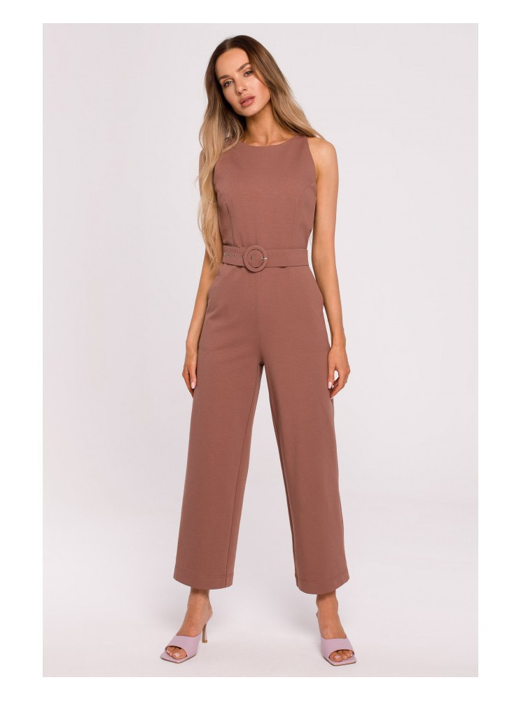 M679 Besiūlis kombinezonas su sagties diržu - šokolado