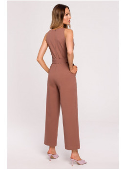 M679 Besiūlis kombinezonas su sagties diržu - šokolado