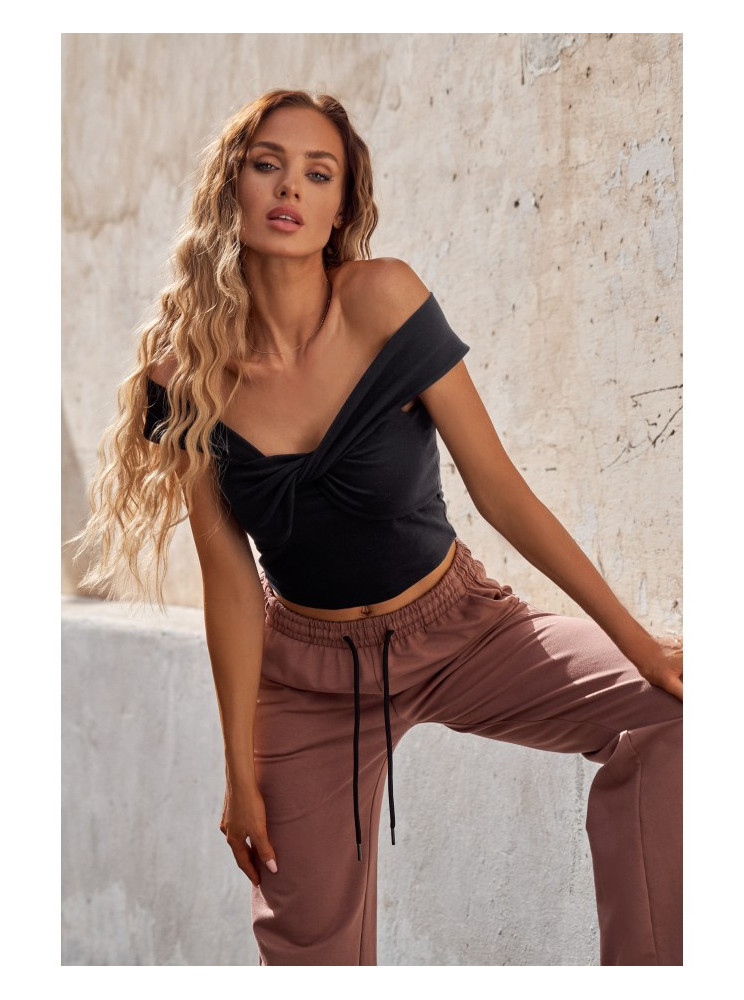 M680 Berankovė palaidinė su mazgu prie kaklo - juoda