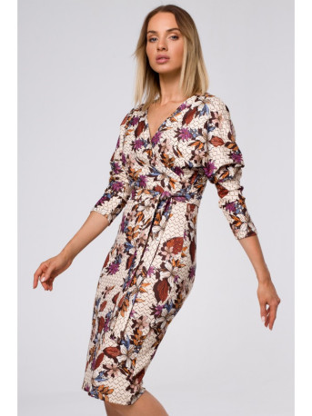 M524 Printed knit dress with wrap top and a tie belt - model 2