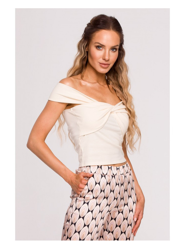 M680 Palaidinė be rankovių su mazgu - kreminė