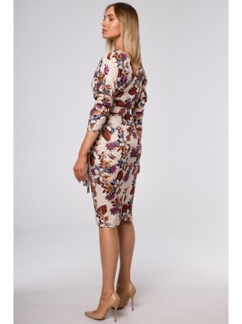 M524 Printed knit dress with wrap top and a tie belt - model 2