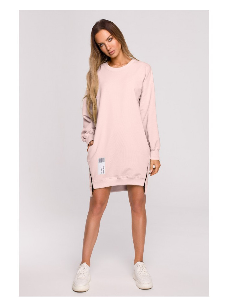 M676 Megztinis-tunika su užtrauktukais - candy pink