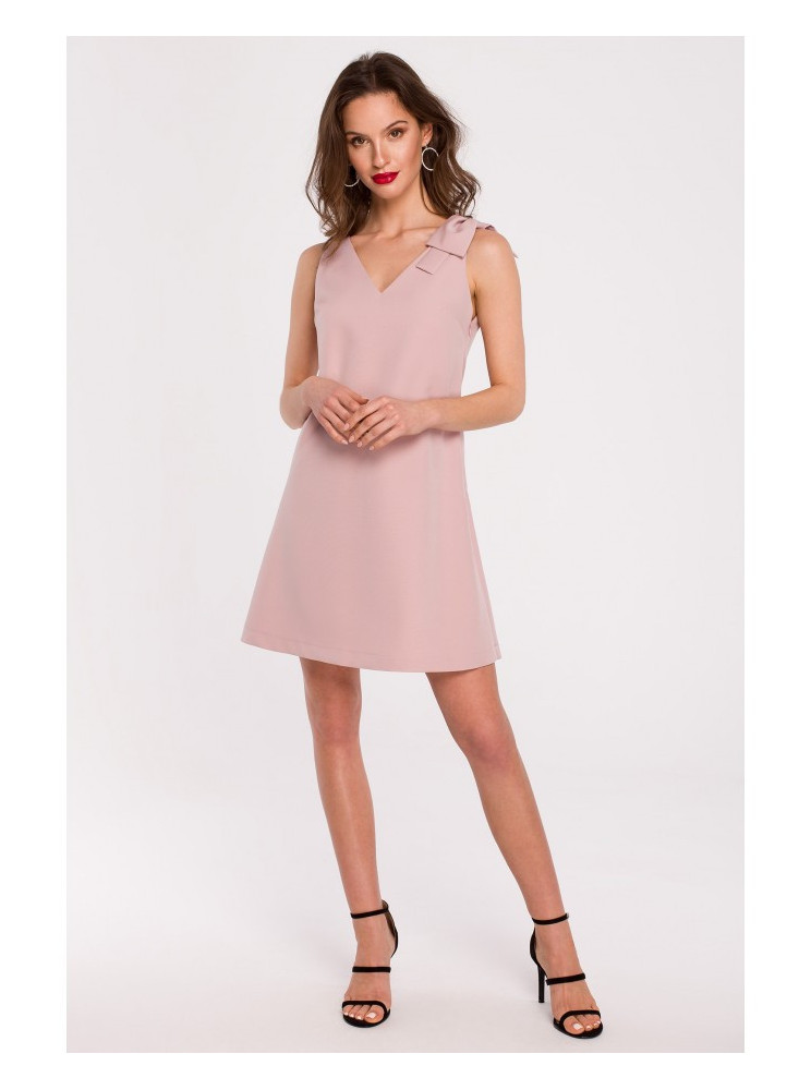 .K128 Surišama krepinė A silueto suknelė - crepe pink