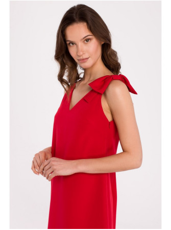 .K128 Siauraus silueto suknelė su kaspinėliu - raudona