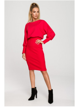 M690 Megzta suknelė su raudonais akcentais - raudona
