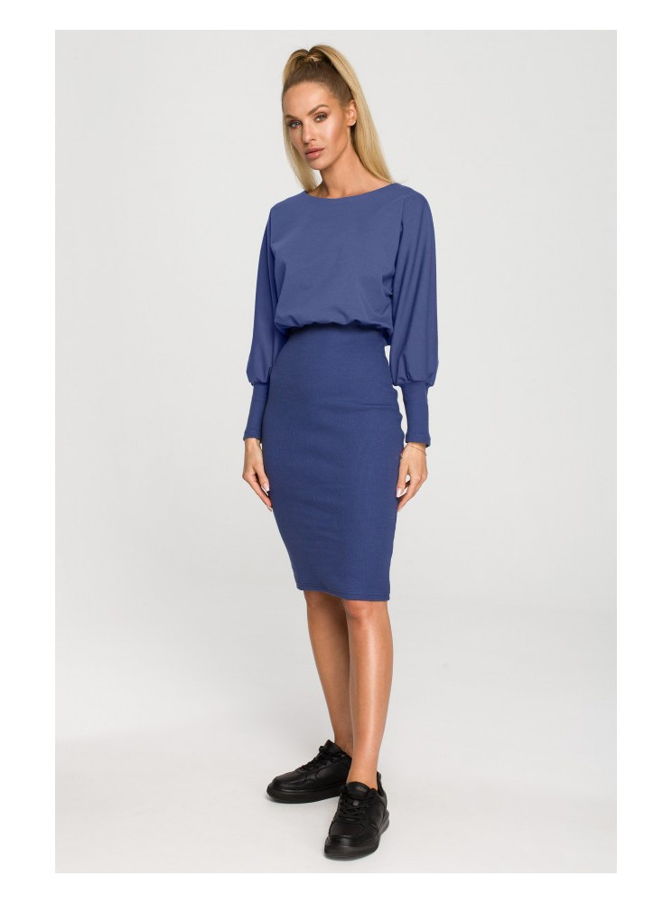 M690 Megzta suknelė su indigo detalėmis - indigo