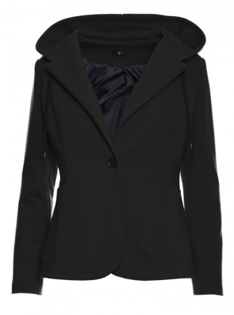 M691 Švarkas su gobtuvu ir viena saga - juoda