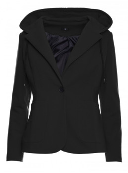 M691 Švarkas su gobtuvu ir viena saga - juoda