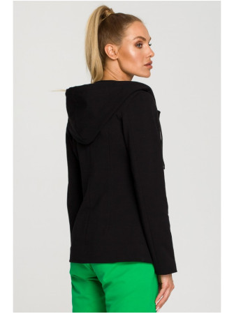 M691 Švarkas su gobtuvu ir viena saga - juoda