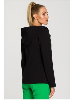 M691 Švarkas su gobtuvu ir viena saga - juoda