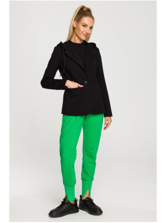 M691 Švarkas su gobtuvu ir viena saga - juoda