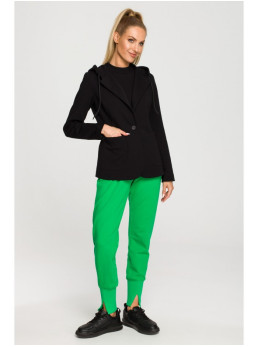 M691 Švarkas su gobtuvu ir viena saga - juoda