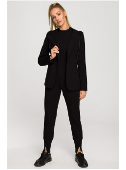 M691 Švarkas su gobtuvu ir viena saga - juoda