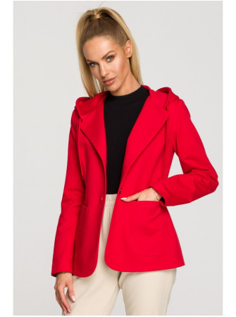 M691 Švarkas su gobtuvu ir viena saga - raudona