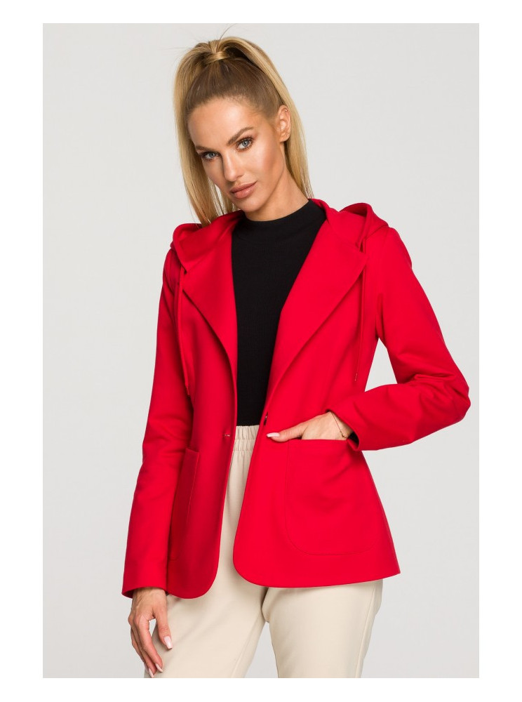 M691 Švarkas su gobtuvu ir viena saga - raudona