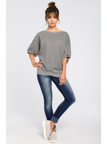 B048 Oversized blouse with a wrap detail - grey