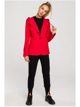 M691 Švarkas su gobtuvu ir viena saga - raudona