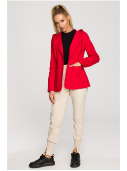 M691 Švarkas su gobtuvu ir viena saga - raudona