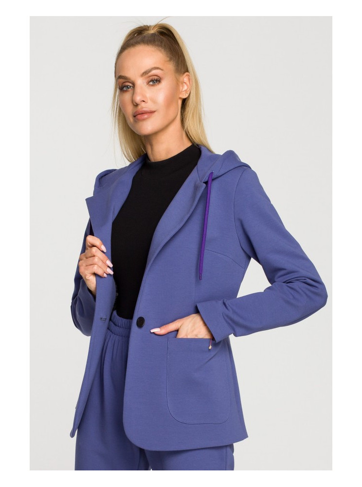 M691 Švarkas su gobtuvu ir viena saga - indigo