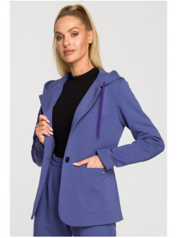 M691 Švarkas su gobtuvu ir viena saga - indigo