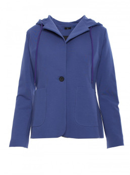 M691 Švarkas su gobtuvu ir viena saga - indigo