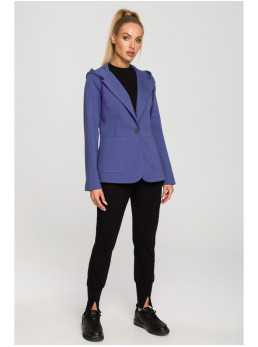 M691 Švarkas su gobtuvu ir viena saga - indigo