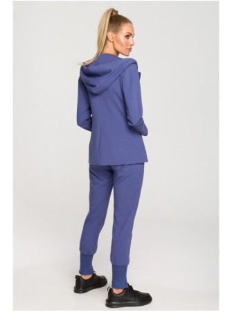 M691 Švarkas su gobtuvu ir viena saga - indigo