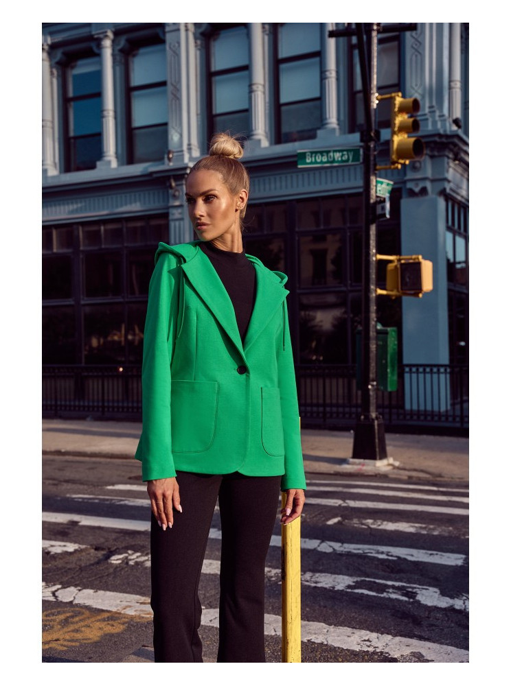 M691 Švarkas su gobtuvu ir viena saga - žalia