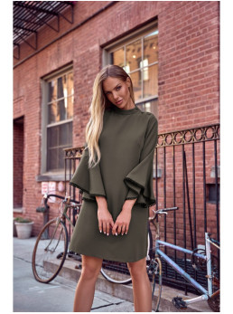 M698 A silueto suknelė su angelo rankovėmis - chaki