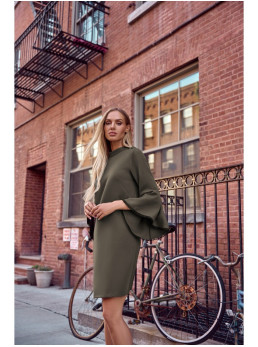 M698 A silueto suknelė su angelo sparnų rankovėmis - chaki