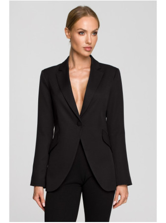 M701 Švarkas vienu sagos užsegimu ir asimetriškomis kišenėmis - juoda