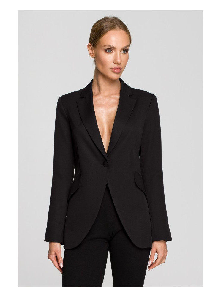 M701 Vieno sagos švarkas su asimetriškomis kišenėmis - juoda