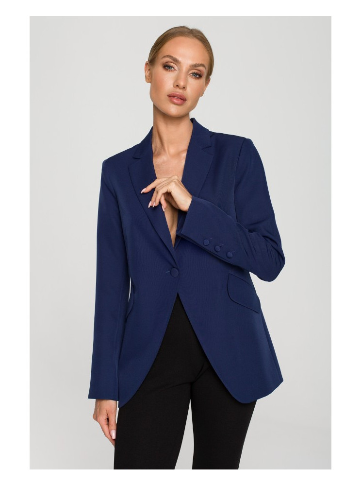 M701 Vieno sagos švarkas su asimetriškomis kišenėmis - tamsiai mėlyna