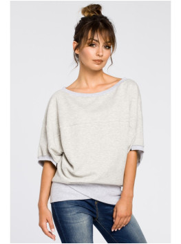 B048 Oversized blouse with a wrap detail - light grey