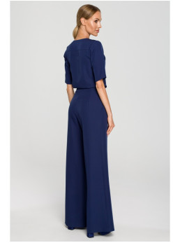 M703 Kombinezonas su dekoratyvine V formos iškirpte - tamsiai mėlyna