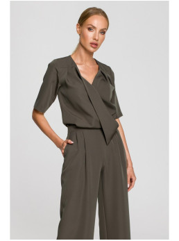 M703 Kombinezonas dekoratyvia V formos iškirpte - chaki