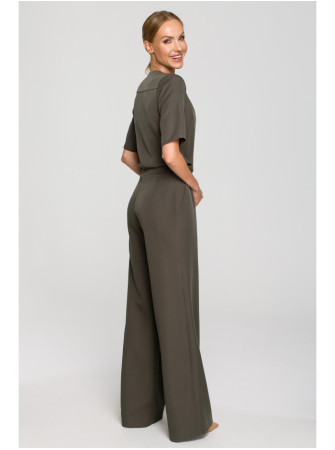 M703 Kombinezonas dekoratyvine V formos iškirpte - chaki