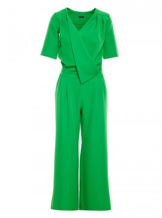 M703 Žalias kombinezonas dekoratyvine V formos iškirpte - žalia