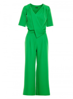 M703 Žalias kombinezonas dekoratyvine V formos iškirpte - žalia