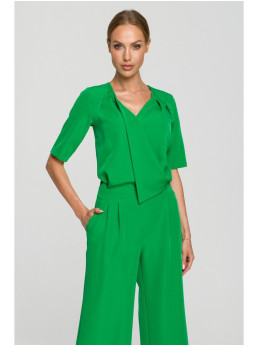 M703 Žalias kombinezonas dekoratyvine V formos iškirpte - žalia