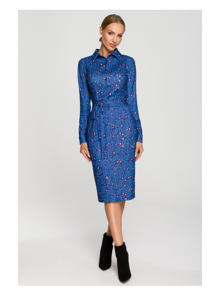 M706 Raštuotas figūrą išryškinantis suknelė-dėklas su apykakle - spalva