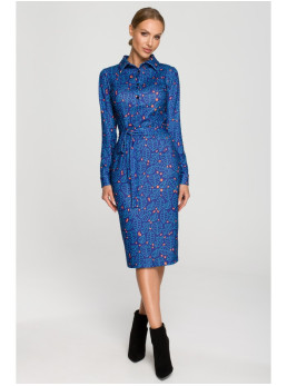 M706 Raštuotas figūrą išryškinantis suknelė-dėklas su apykakle - spalva