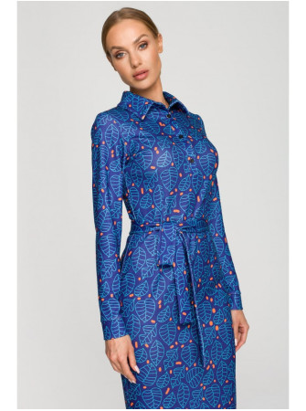 M706 Raštuotas figūrą išryškinantis suknelė-dėklas su apykakle - spalva