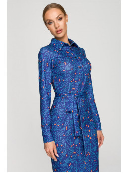 M706 Raštuotas figūrą išryškinantis suknelė-dėklas su apykakle - spalva